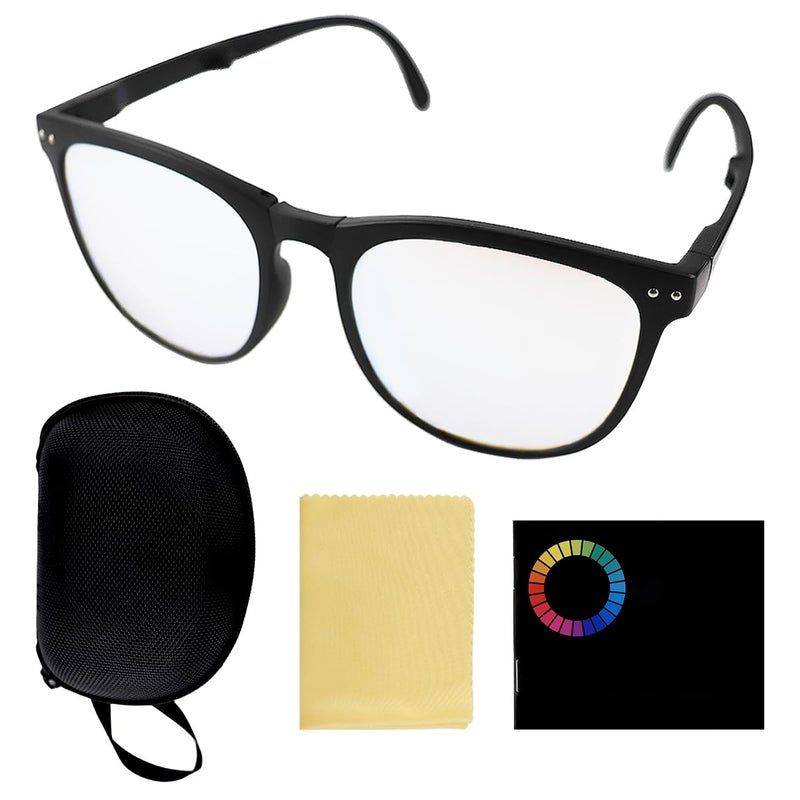 UPIQNG Color Blindness GlassesPortable Red Green Blind Glasses Folding Eyeglasses Red Green Colorblindness Corrective Glasses with Storage Box and Clean Cloth Black Frame